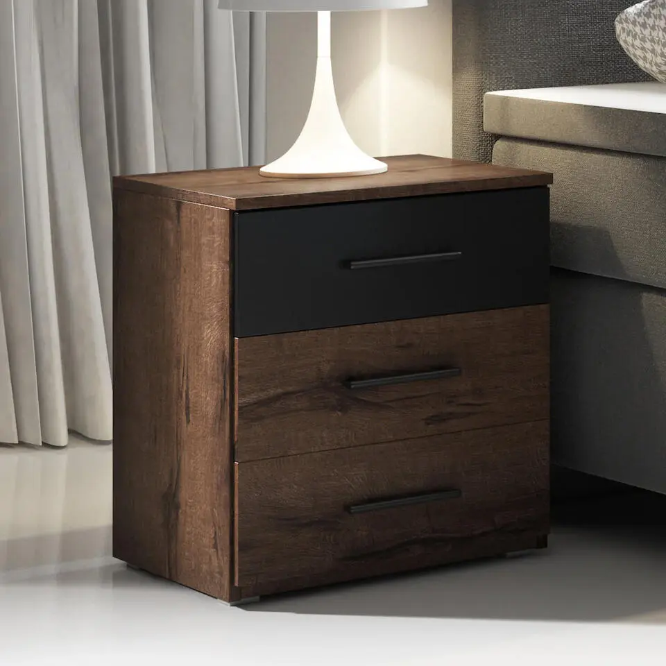 Meubella - Nachtkastje Brown - Zwart - Eiken - 46 cm