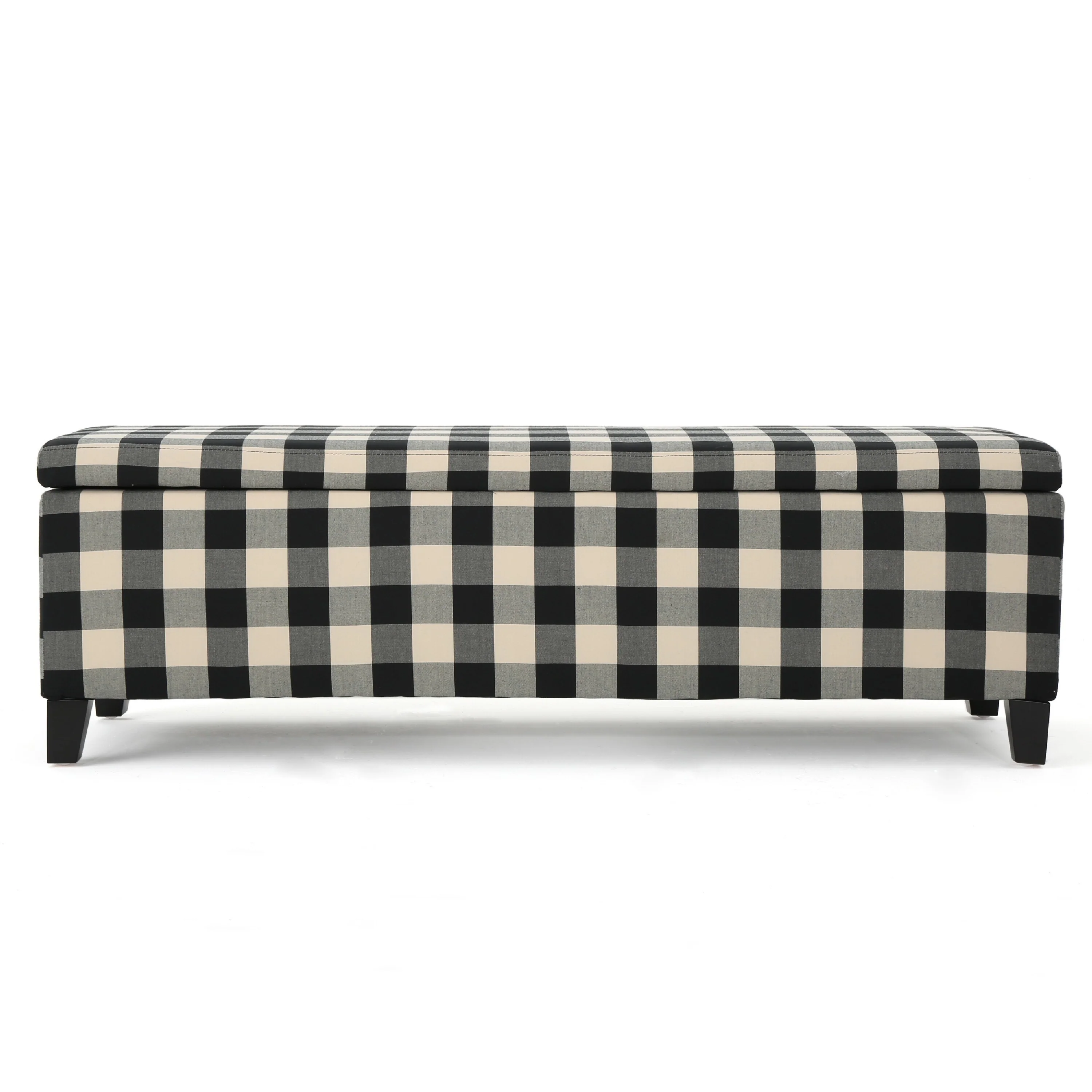 Flash Ottoman Bench with Built In Storage, Black, Cream Plaid, 51 Inch