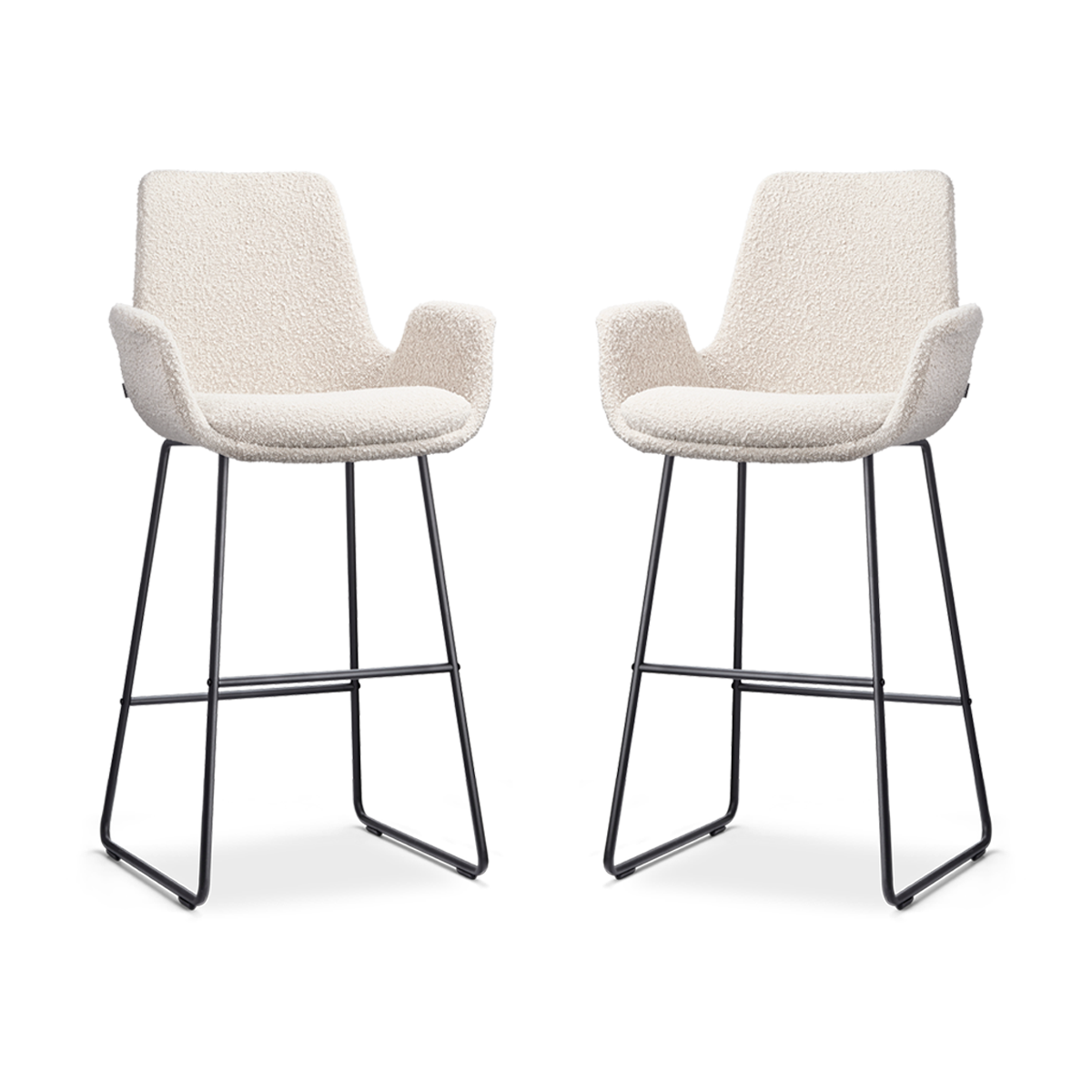 Nolon Nino-Eef Barkrukken Set van 2 - Bouclé Beige - Zwart - 75 cm