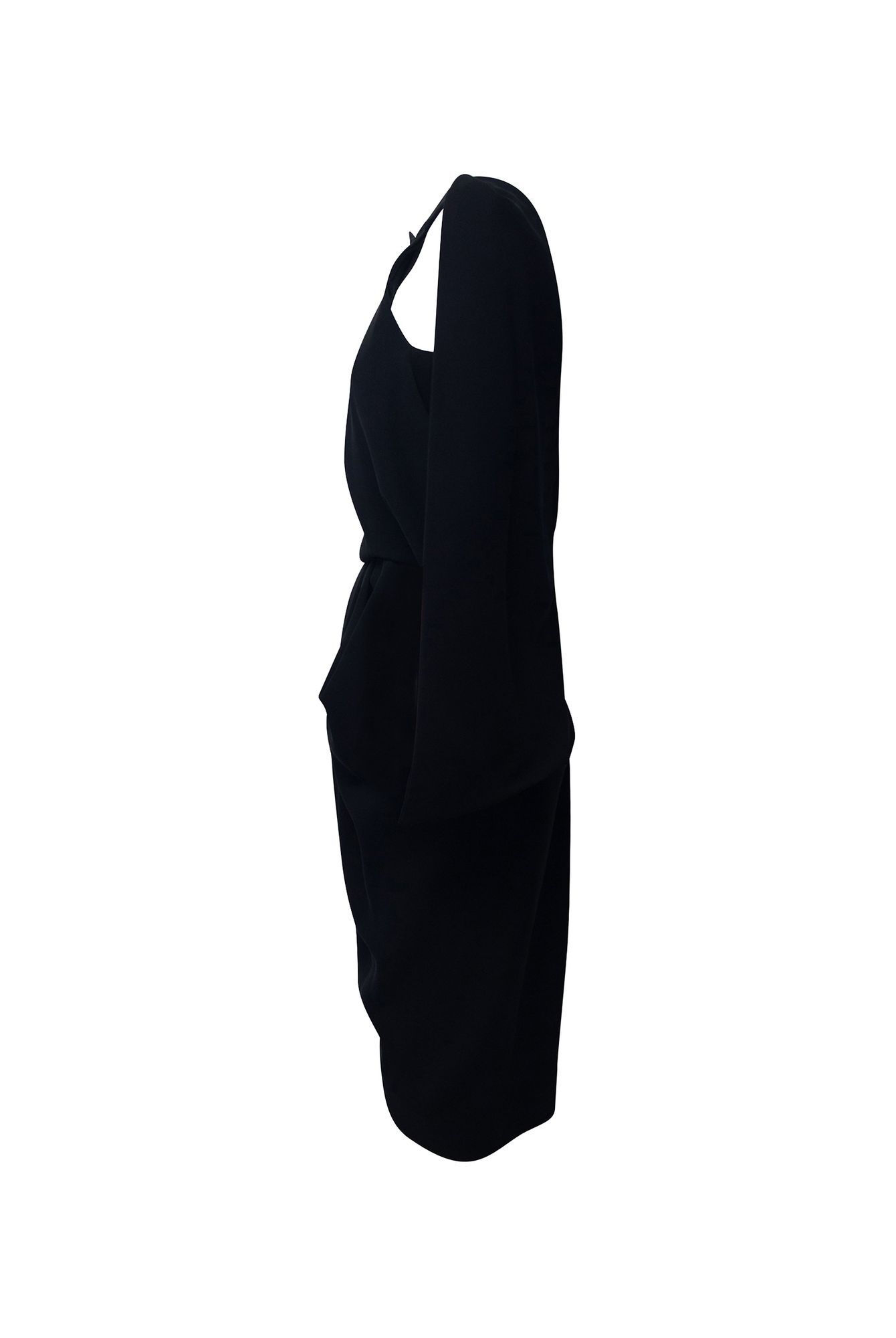 Balenciaga Preloved Low Back Draped Cape Dress in Black Polyester
