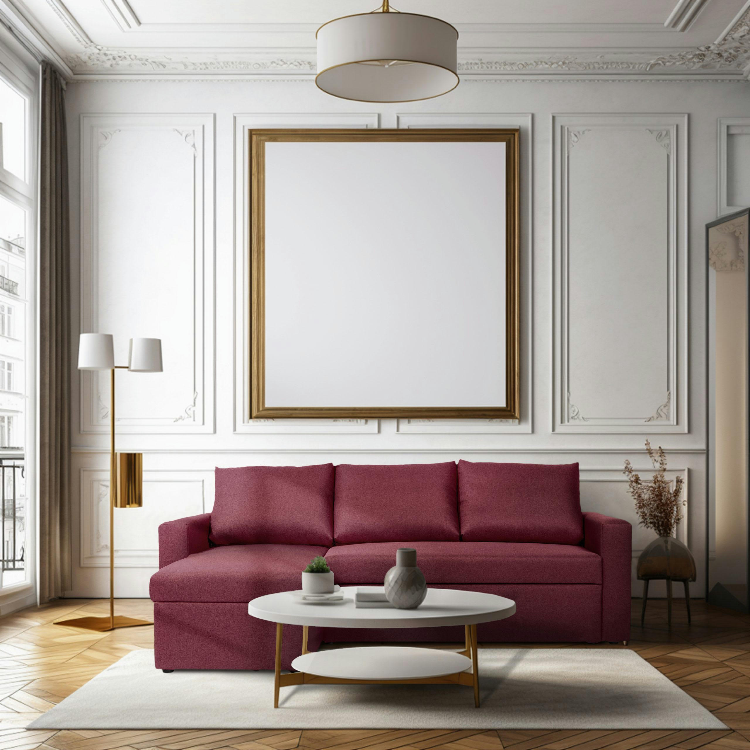 ALEDO - Canapé d'angle convertible 4 places en tissu rouge bordeaux