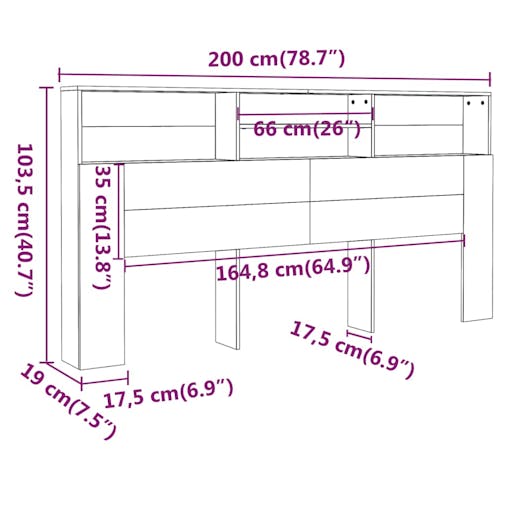 NNEVL Headboard Cabinet White 200x19x103.5 cm