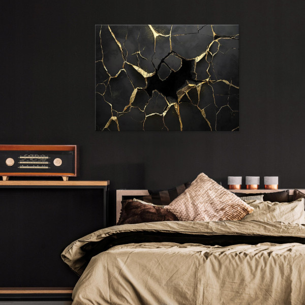 Obraz Glamour Abstrakcja Czarny Złoto Marmur Do Sypialni Salonu 60X40
