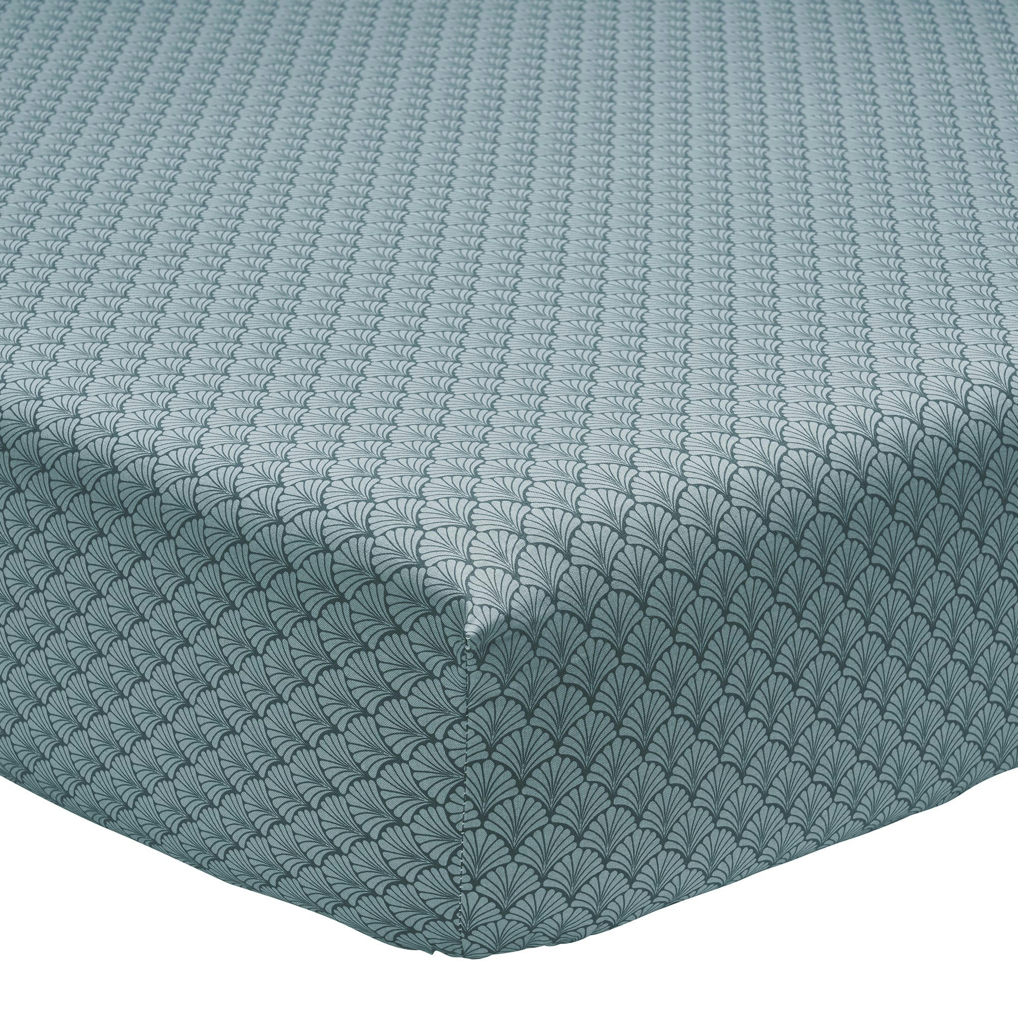 CAMILLE - Drap housse imprimé en bambou vert émeraude 90x190