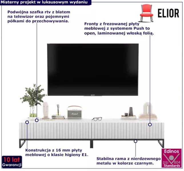 Biały ryflowany stolik pod telewizor 2 szt - Lurix