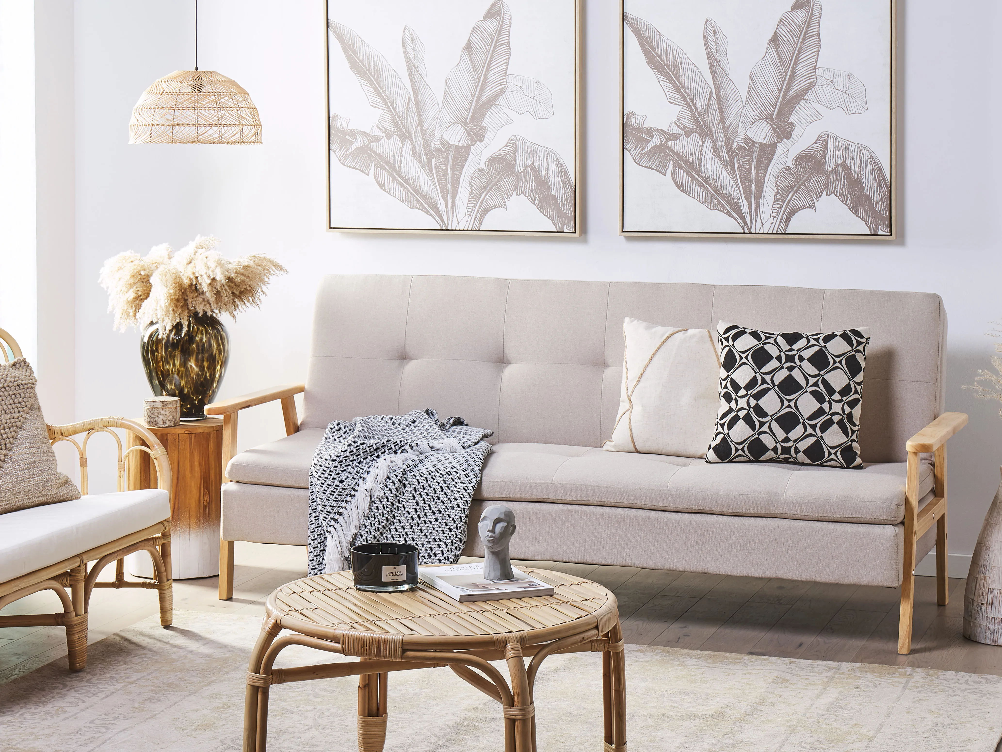 Sofa Bed 3 Seater TJORN Fabric Beige