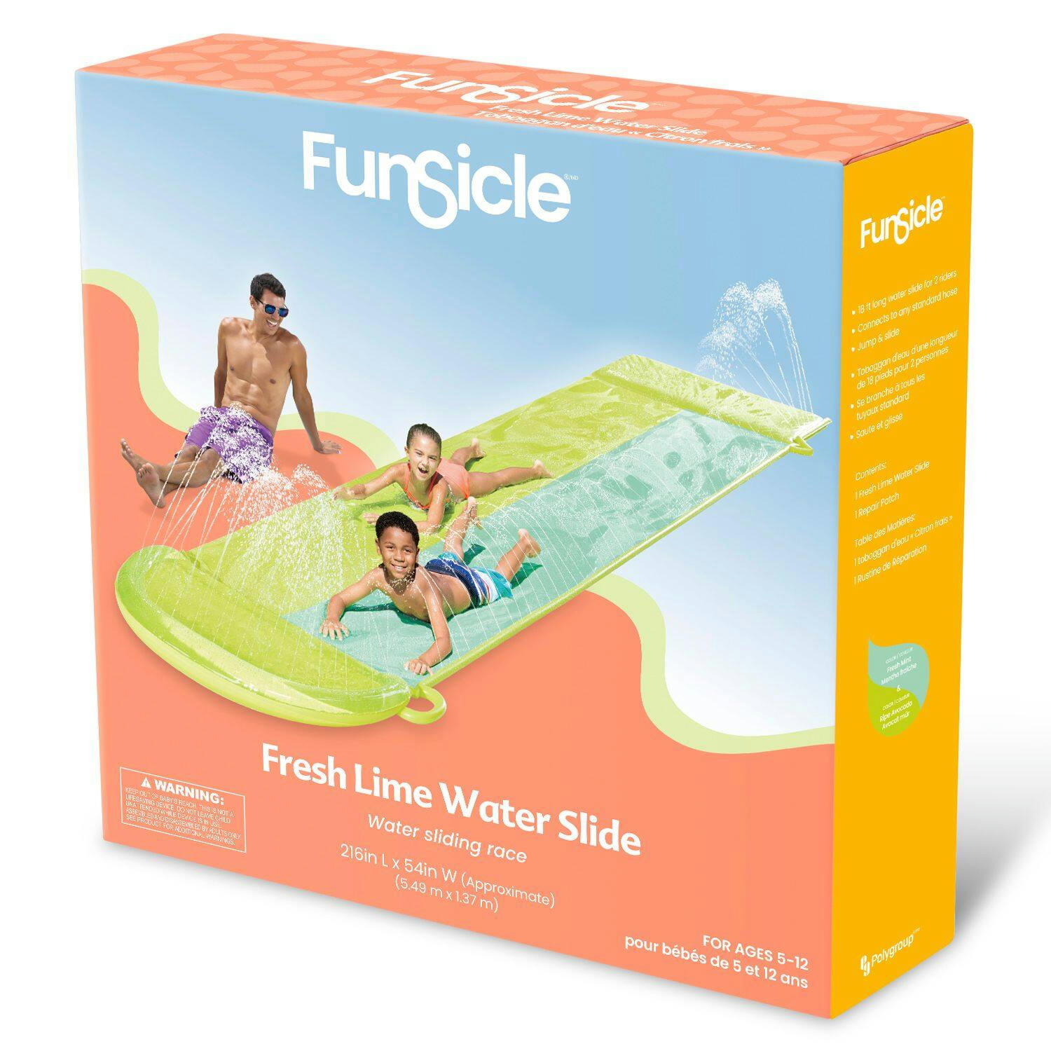 Funsicle Fresh Lime Inflatable Water Slide Race with Built-In Water Sprayers, Ages 5+