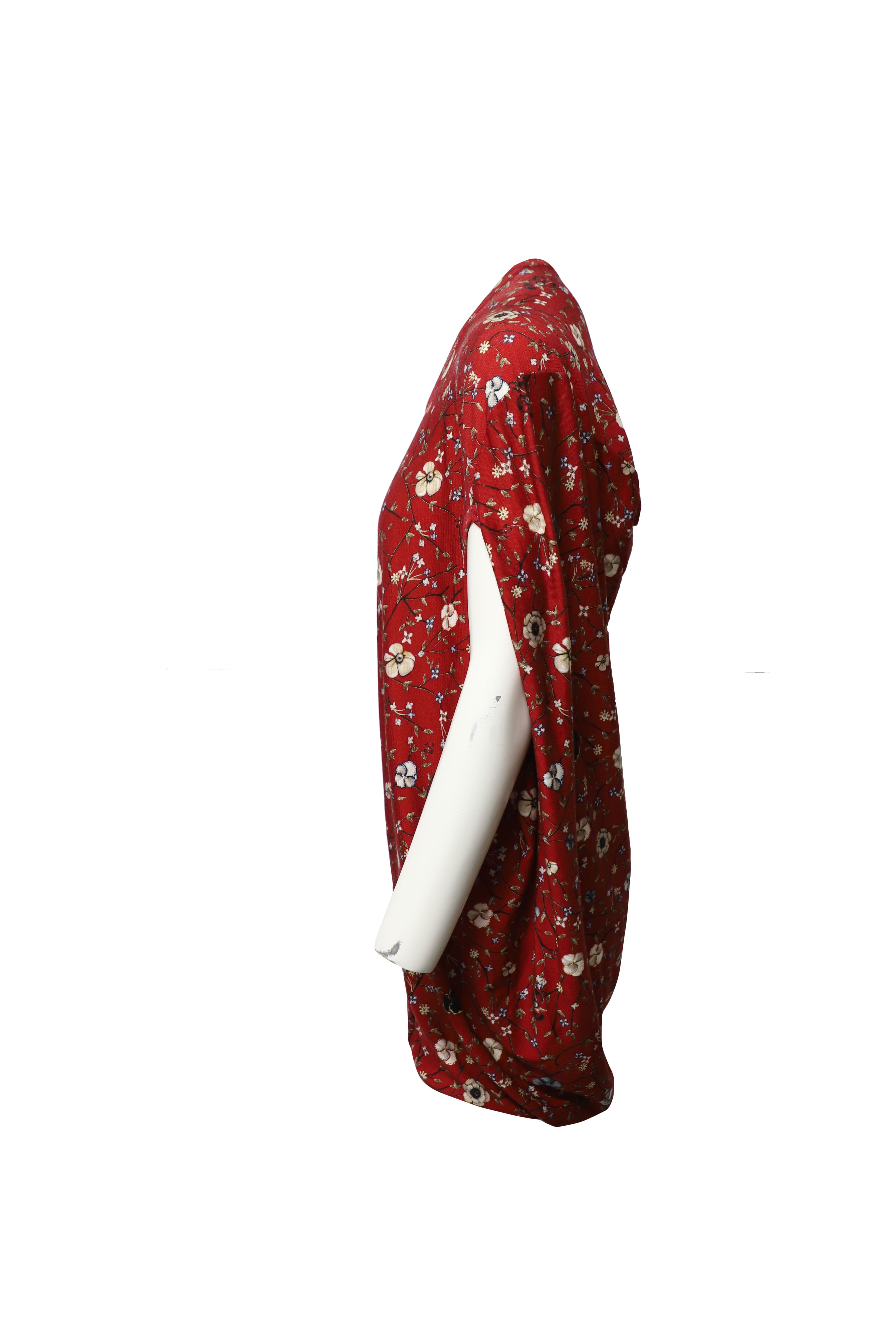 Alexander McQueen Preloved Asymmetric Back Draped Floral Dress in Multicolor Wool