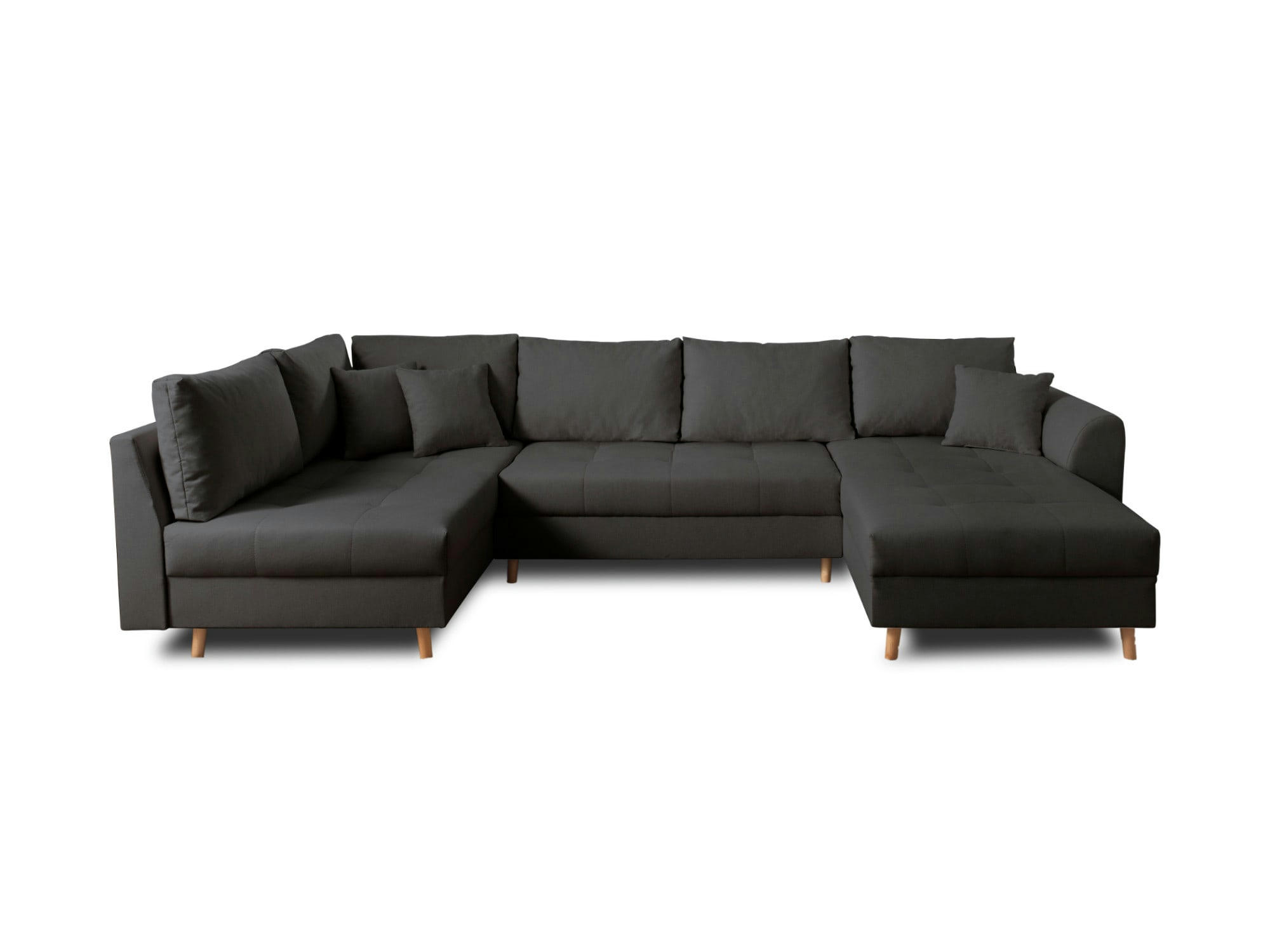 RUNE - Canapé panoramique 7 places angle gauche en tissu gris foncé