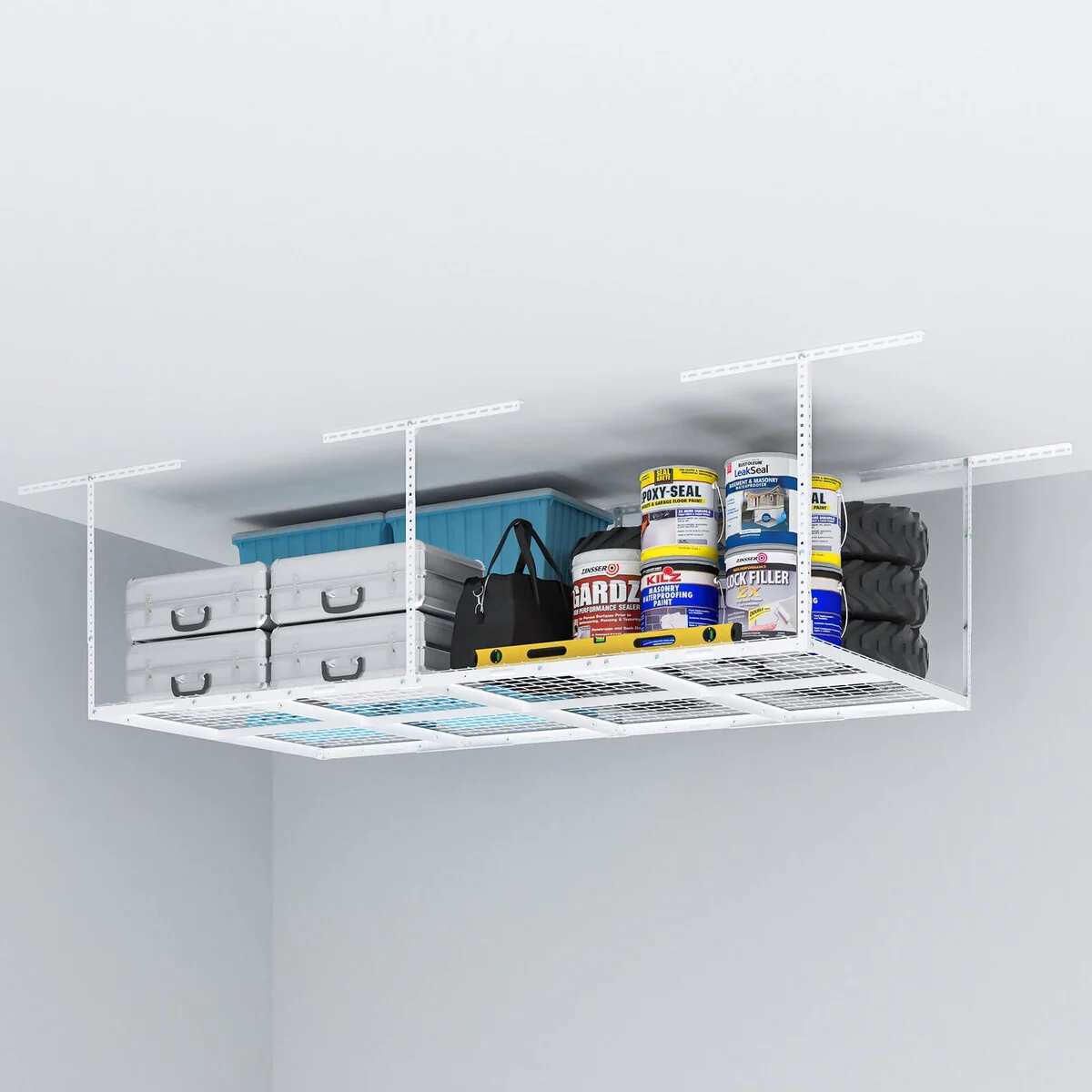 FLEXIMOUNTS Heavy Duty Overhead Garage Storage Rack Metal Garage Ceiling Storage Racks