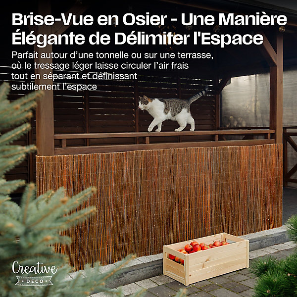 Creative Home Brise-Vue en Saule pour Balcon et Terrasse 90 x 500 cm (H x L) - Canisse Naturelle - Contre le Vent pour Patio