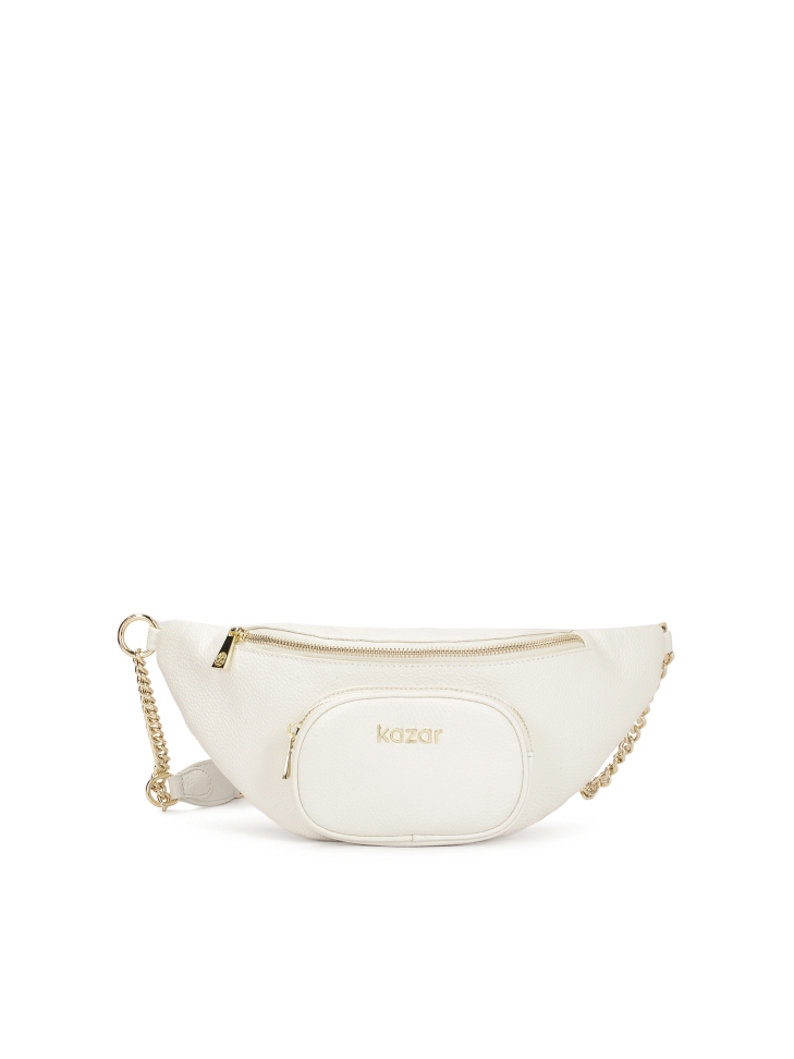 Leather belt bag in white color