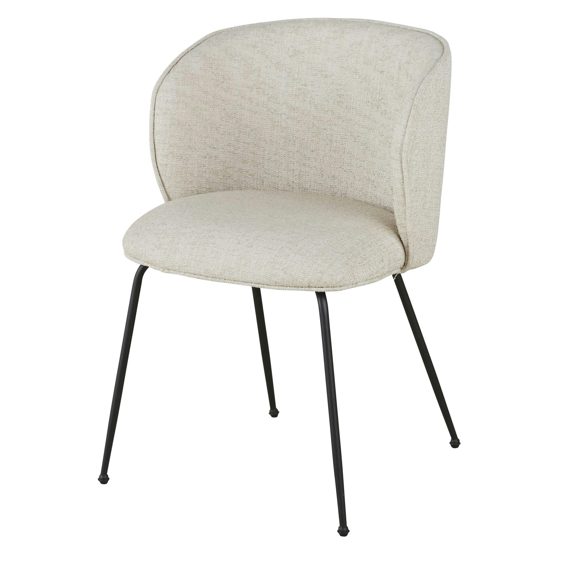 Kate - Chaise en polyester recyclé et lin beige et pieds en métal noir