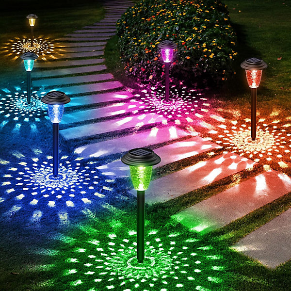 8x Lampes Solaires Extérieures LED, Lumière Blanche Chaude &Multicolore, étanches pour Jardin, Pelouse, Allée, Terrasse