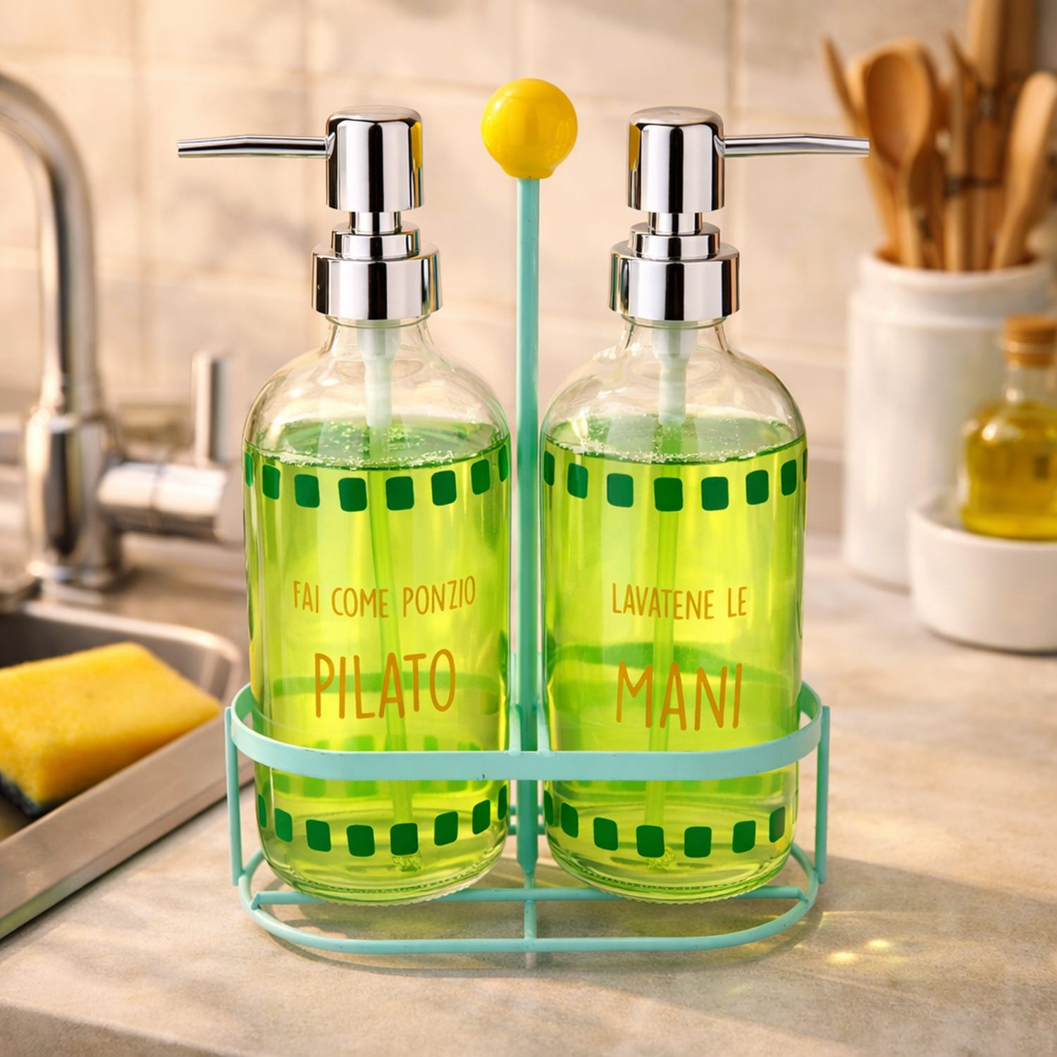 Set 2 dispenser sapone vetro con stand Color Bloom