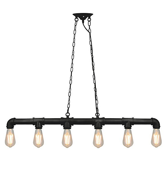 Lustre suspension design industriel métal noir 6 spots E27 compatible LED
