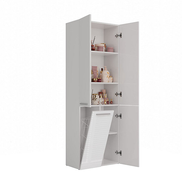 Meuble salle de bain, 174 x 30 x 60 cm, blanc mat, blanc brillant