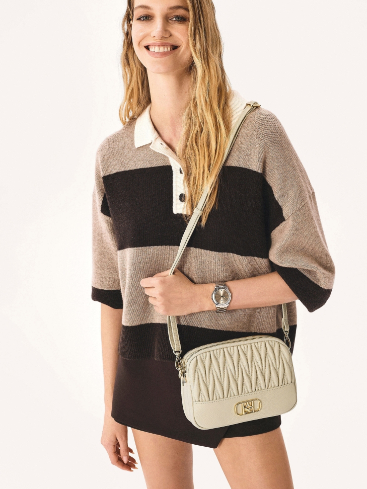 Beige handbag with striking monogram KAZAR