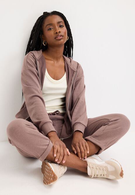 Womens Mocha Cotton Rich Cropped Joggers