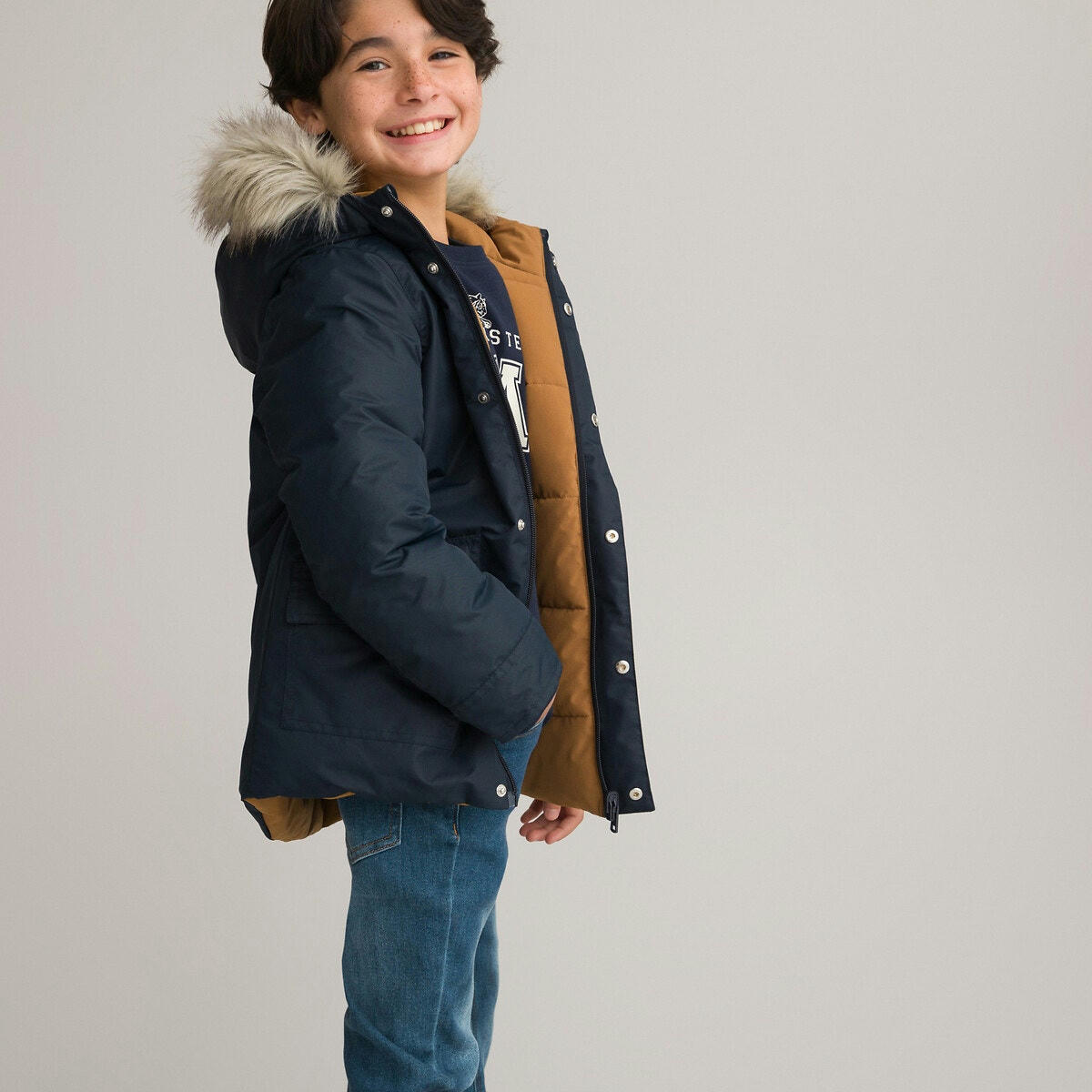 Parka réversible à capuche, bordure amovible