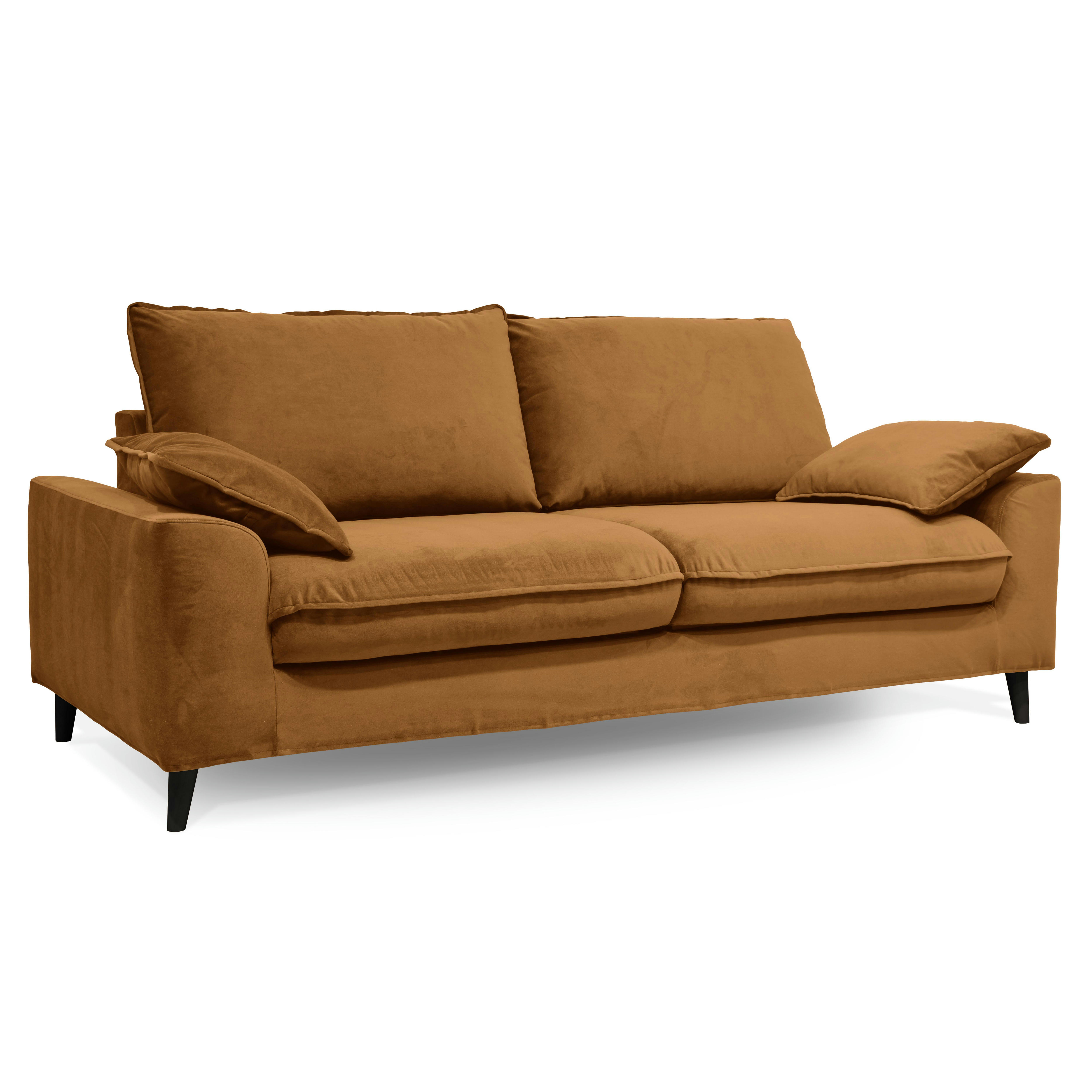 JAROD - Canapé convertible en velours 3 places noisette