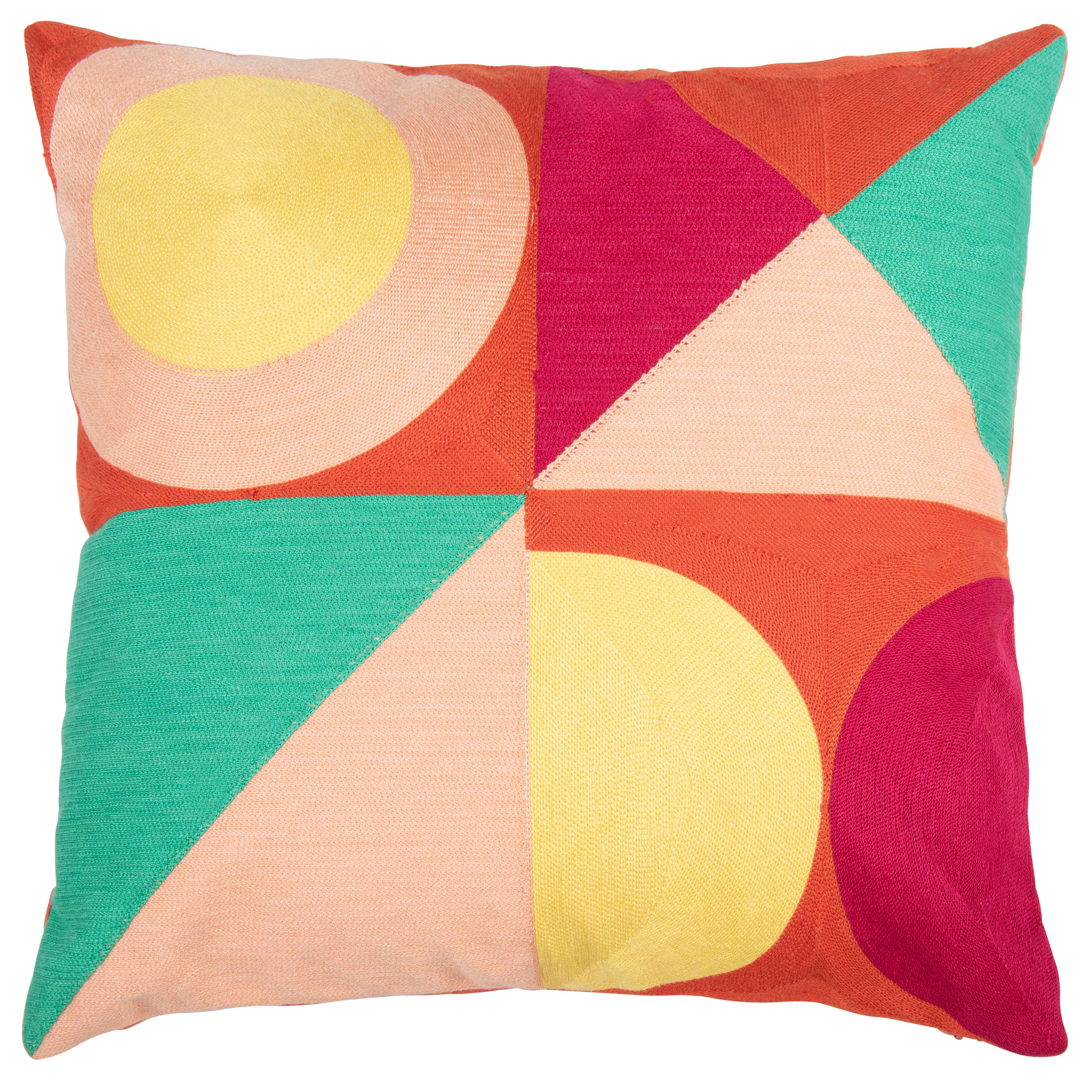 PORTOROS - Housse de coussin en coton brodé motifs graphiques multicolores