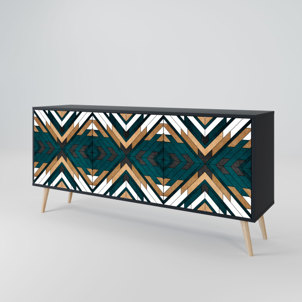 ARTISTIC GEOMETRY Komoda 3 drzwi Czarna-Bukowa skośna