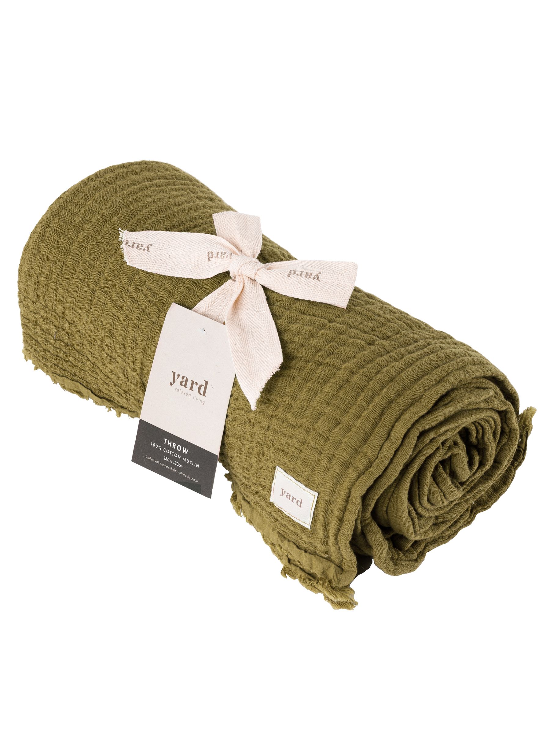 Yard Khaki Green Lark Muslin Crinkle 100% Cotton Throw