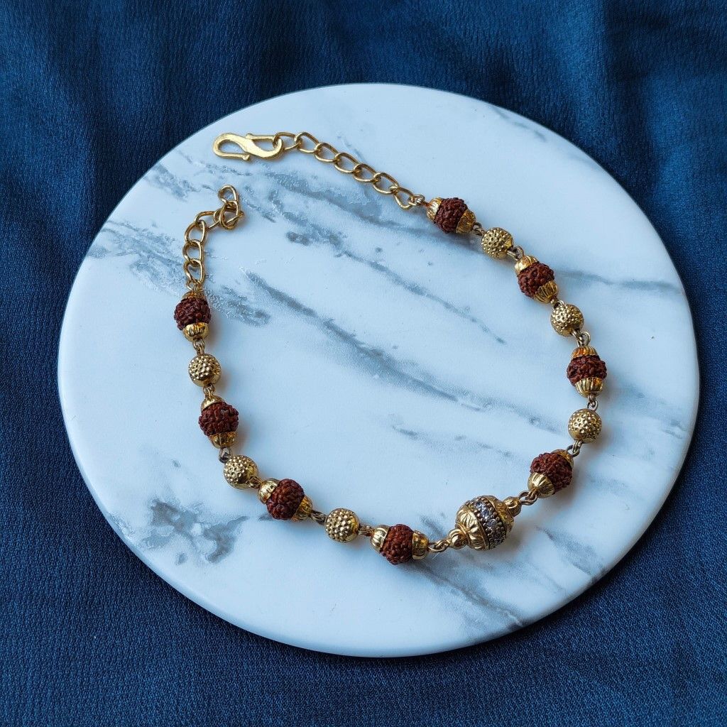 The Colourful Aura Indian Shiva Rudraksha Gold Beaded Hindu Bracelet