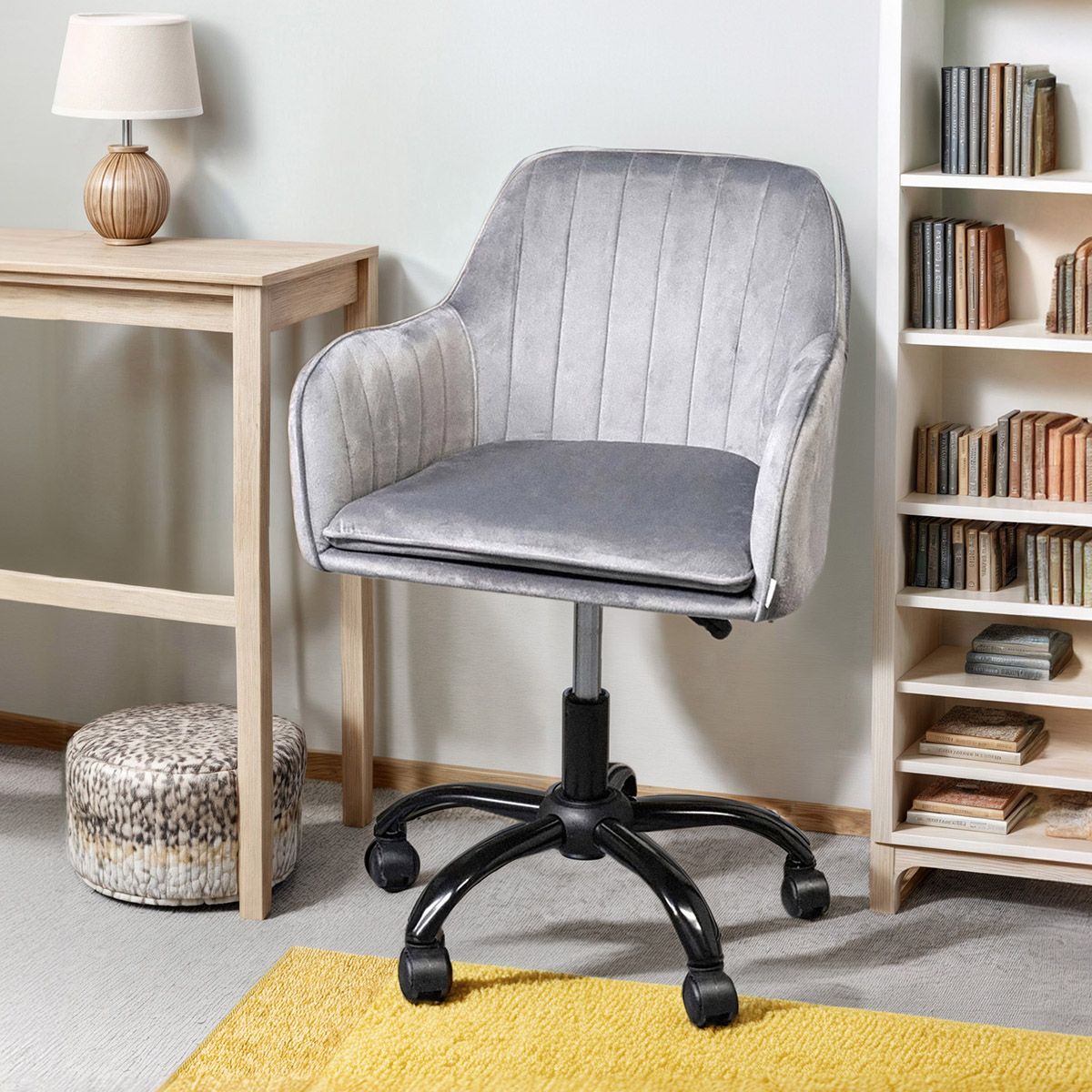 Fotel TEILL welurowy obrotowy szary 56x58x81-91 cm