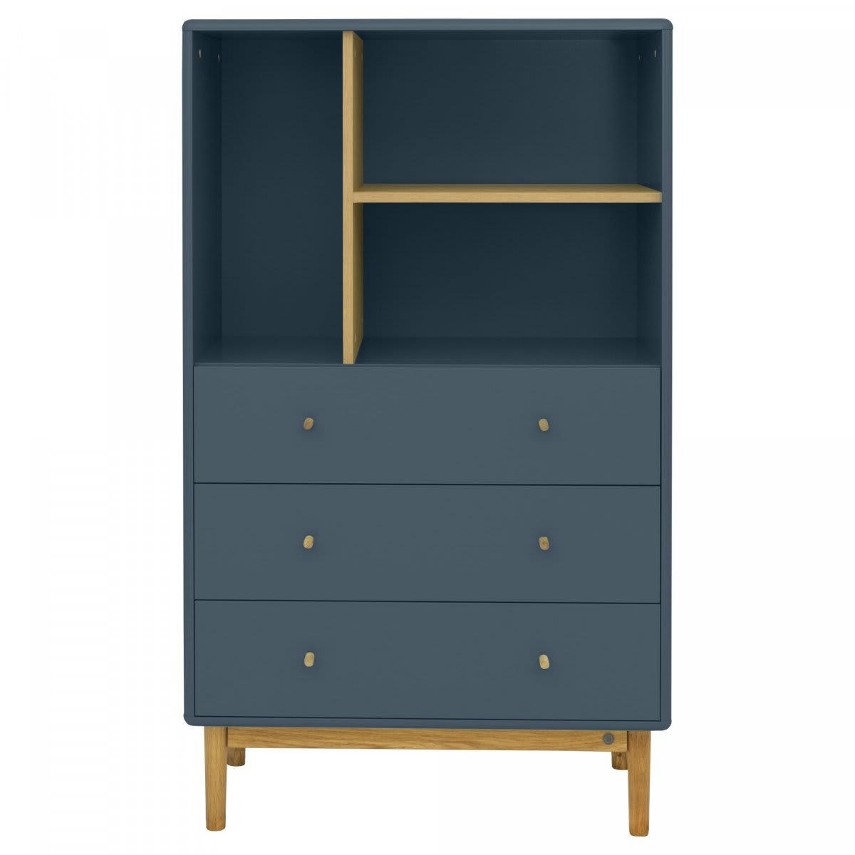 MARCEAU - Buffet haut en bois avec étagères et tiroirs bleu