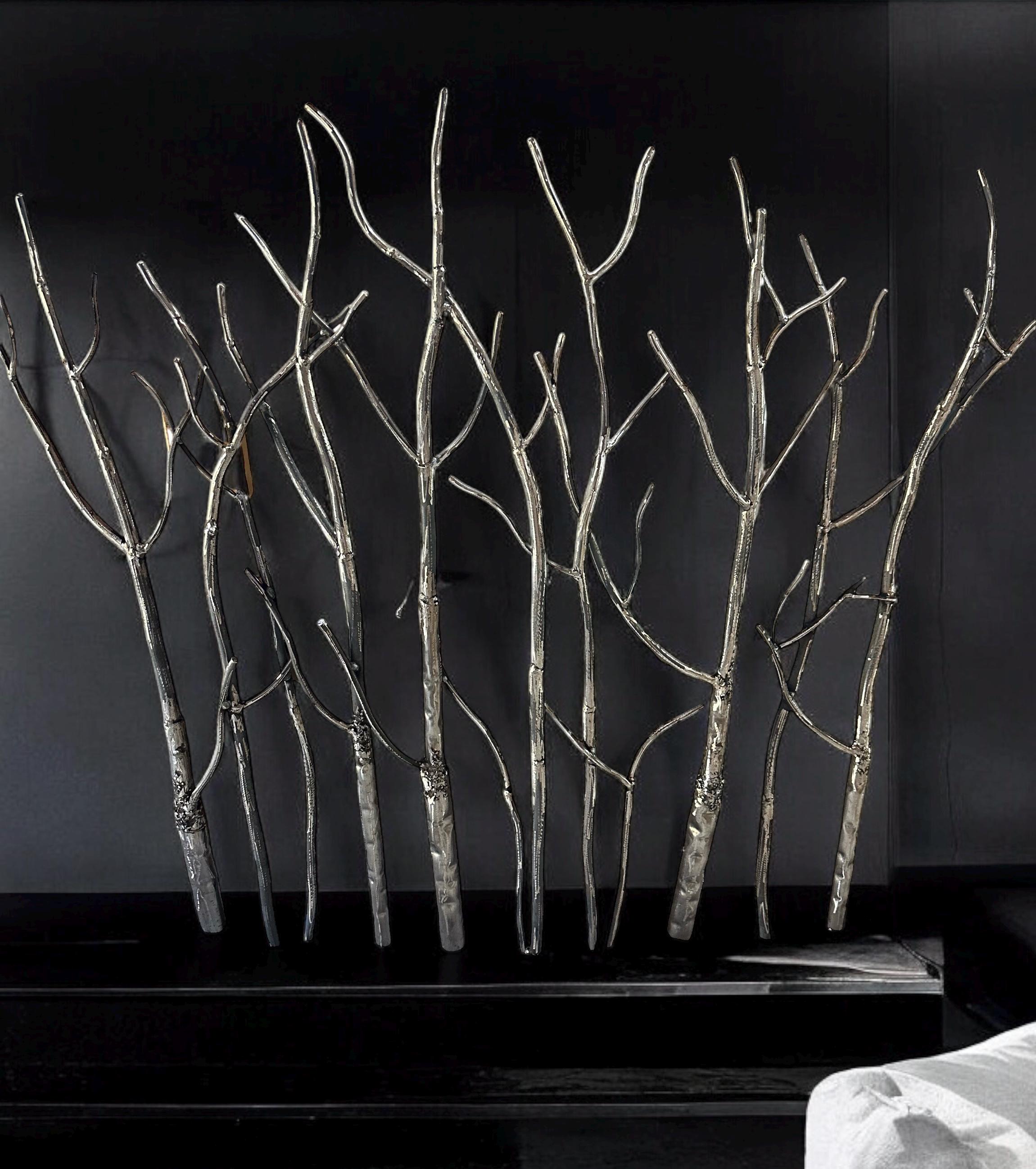 Forged Iron Aspen Tree Fireplace Cover, Fireplace Insert, Metal Tree Art, Rustic Fireplace Decor