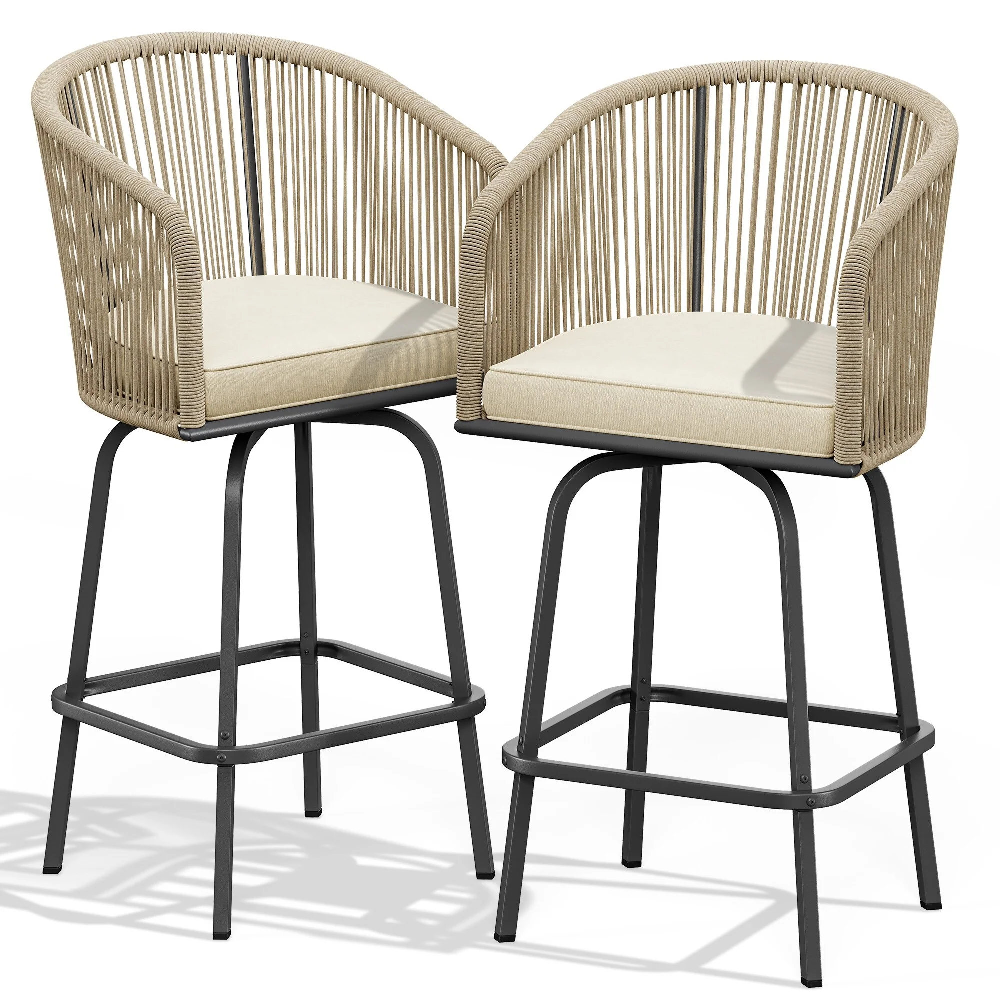 44.2 Patio Woven Swivel Bar Stools Set of 2 Bar Chair - Set of 2