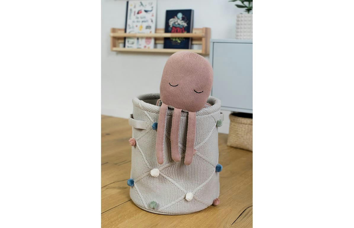 - Panier de rangement avec pompons en coton certifié