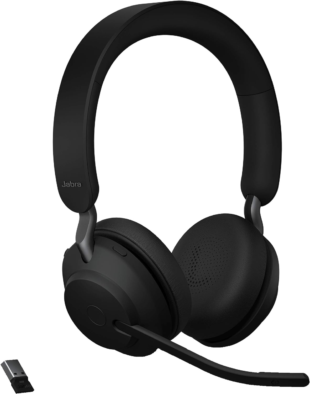 Jabra Evolve2 65 MS Wireless Headphones with Link380a  Stereo  Black – Wireless Bluetooth Headset for Calls and Music  37 Hours of Battery Life  Passive Noise Cancelling Headphones