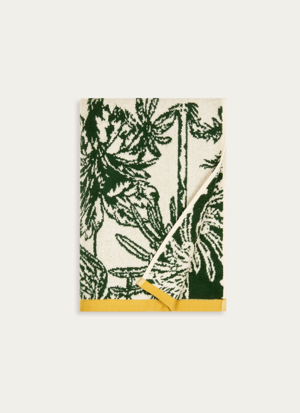 SERVIETTE DE TOILETTE JACQUARD MOTIFS PALMIERS ÉCRU / VERT