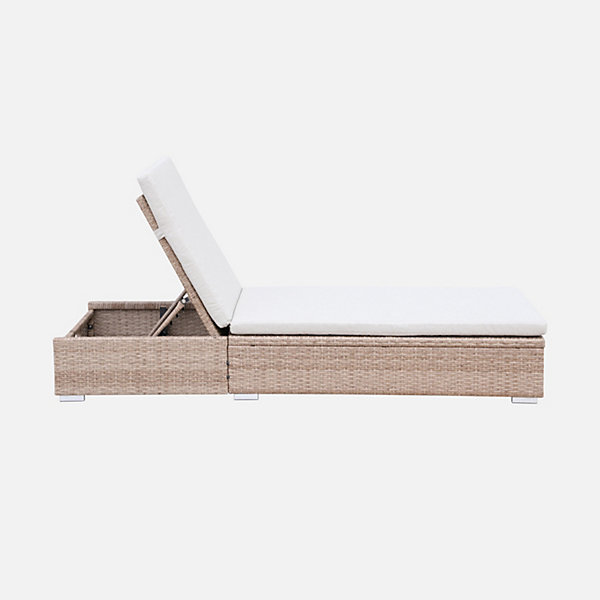 Bain de soleil. résine tressée. coussins polyester beige. multi-position. Olbia L195 x P65 x H32/97cm