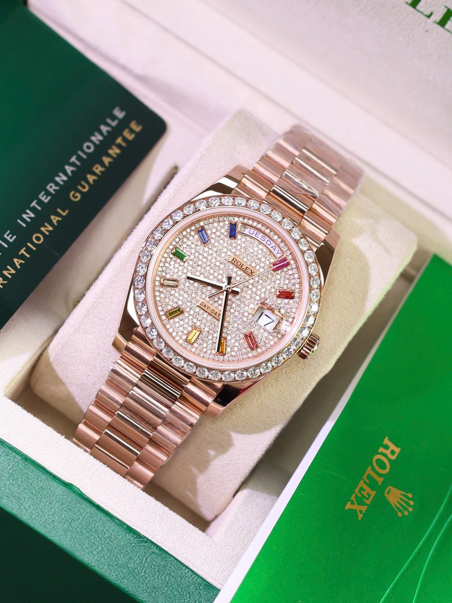 Rolex Day-Date RG Plated Gem-set Bezel Diamond Dial 40mm Super Clone