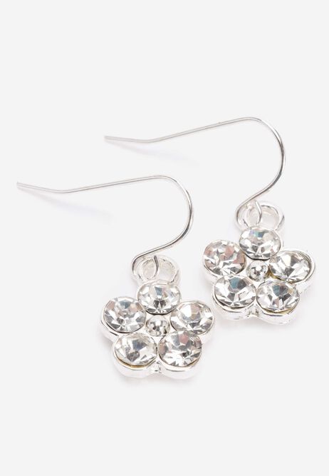 Womens Silver Diamante Pave Flower Earrings