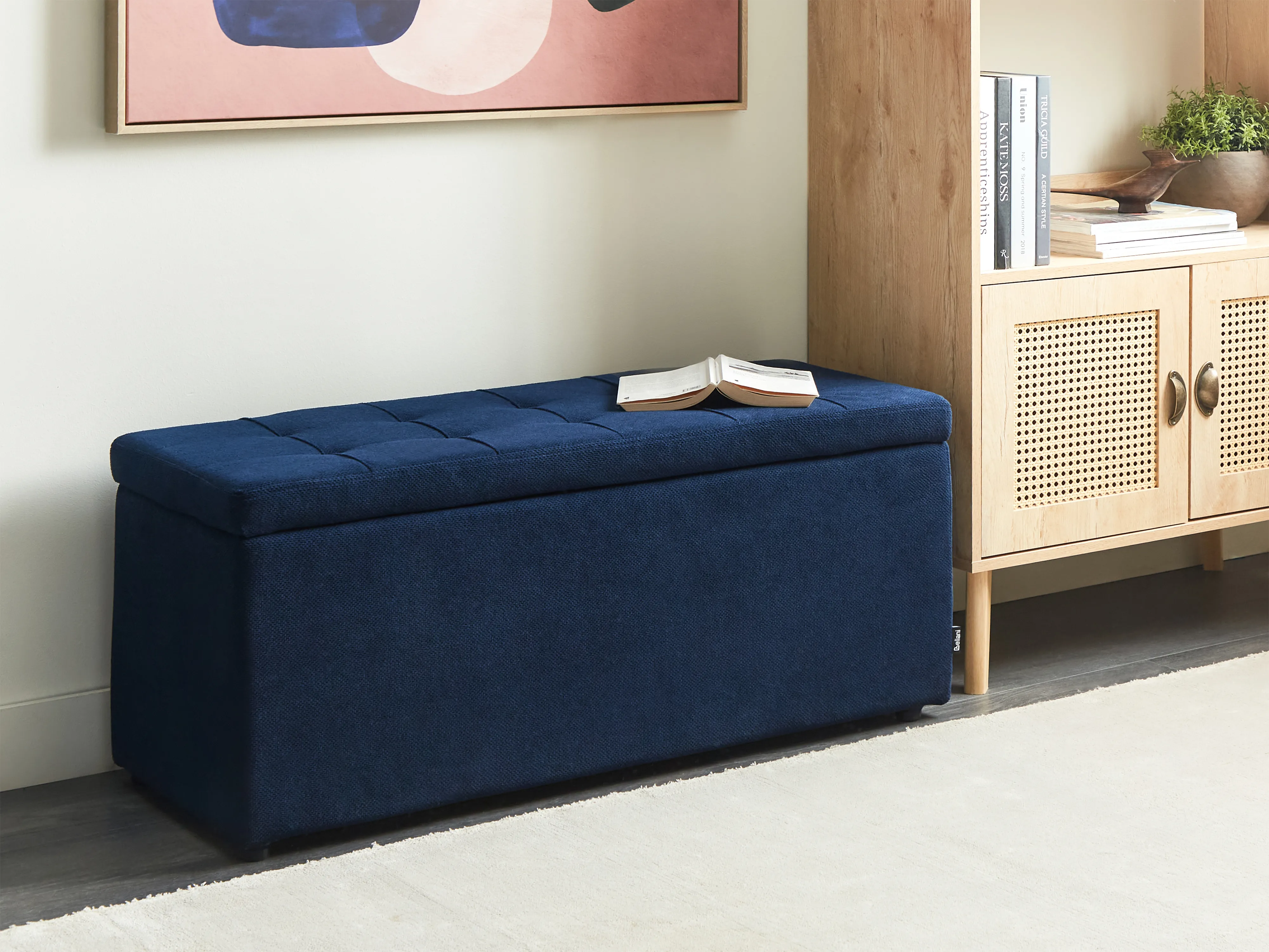 Storage Ottoman OREM Fabric Navy Blue