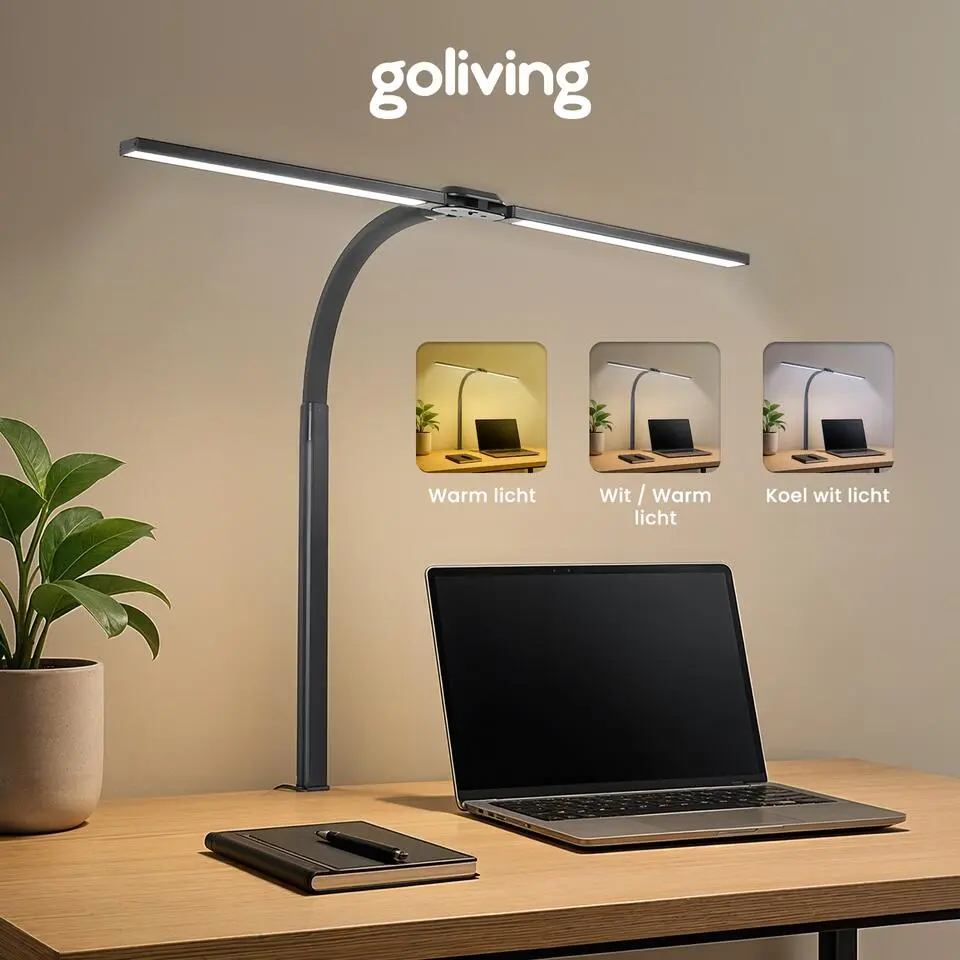 Goliving Bureaulamp met Klem - 78 CM - LED Dimbaar - Touch Bediening