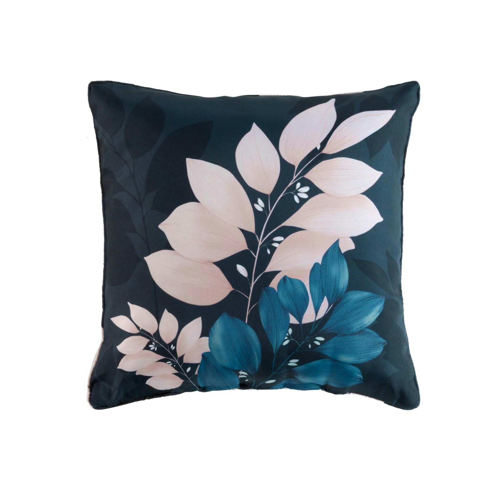 - Coussin passepoilé esprit fleuri polyester bleu 40x40 cm