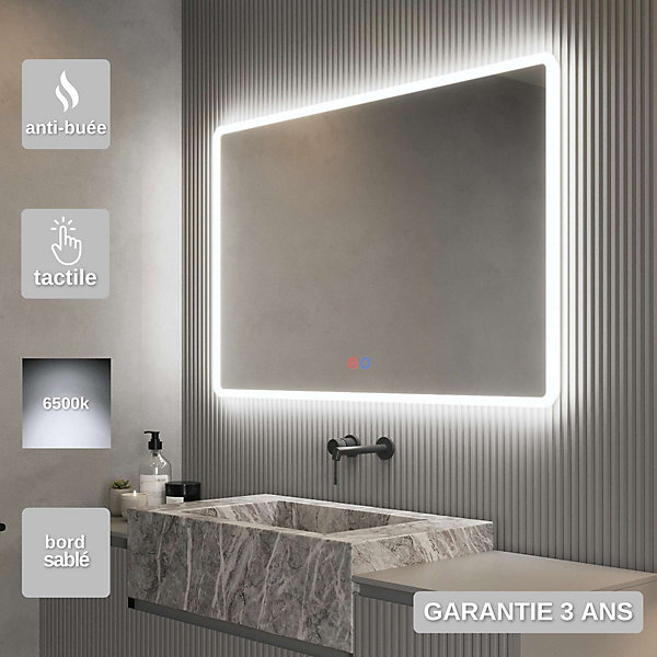 Miroir de Salle de Bain Lumineux LED 100x80 - Blanc Froid - Tactile &Anti-Buée - PRAGA LEDIMEX