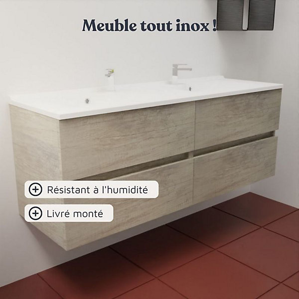 Caisson de salle de bain ROSALY INOX - 140 cm- Bois