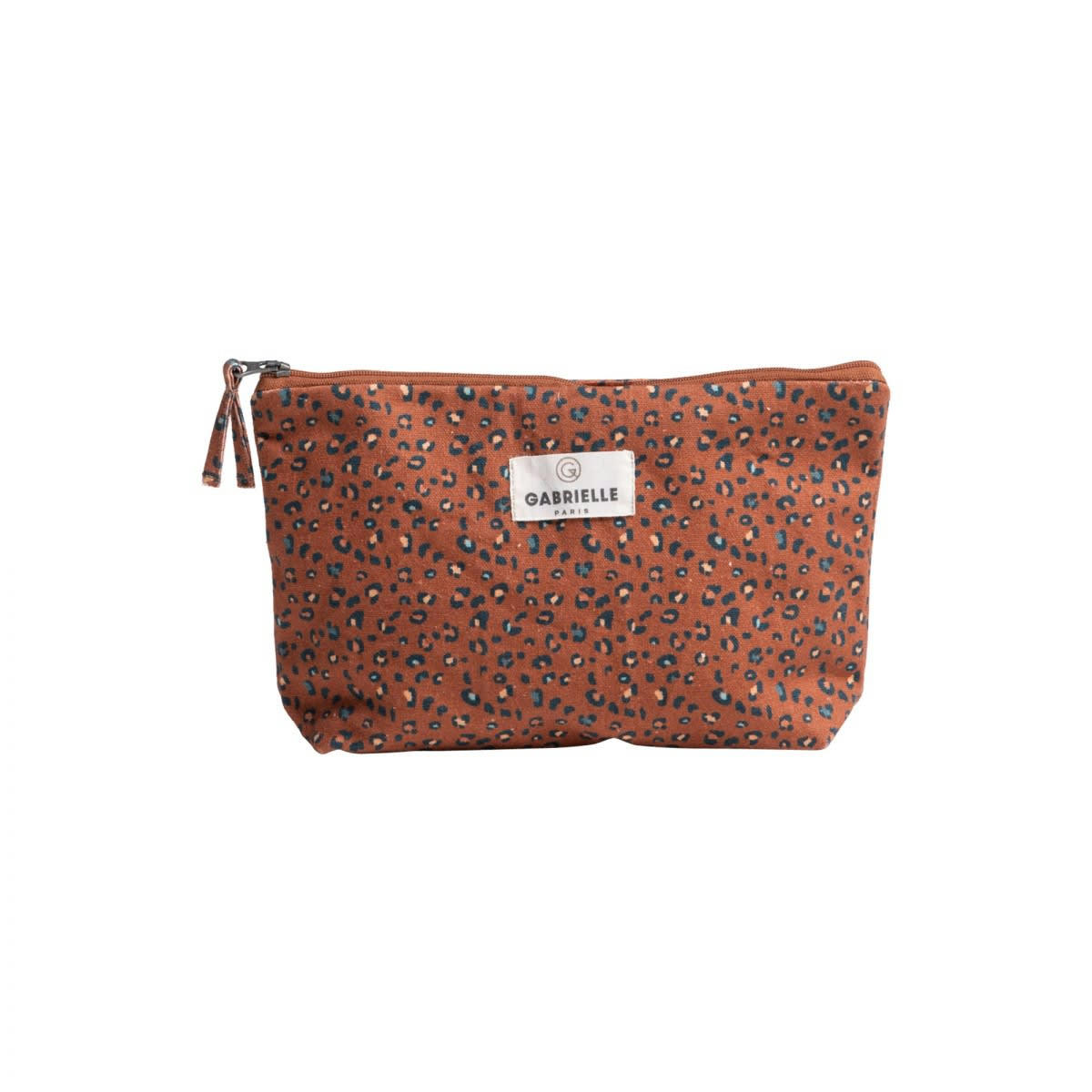 HÔTEL PARTICULIER - Trousse en coton imprimé léopard rouge foncé