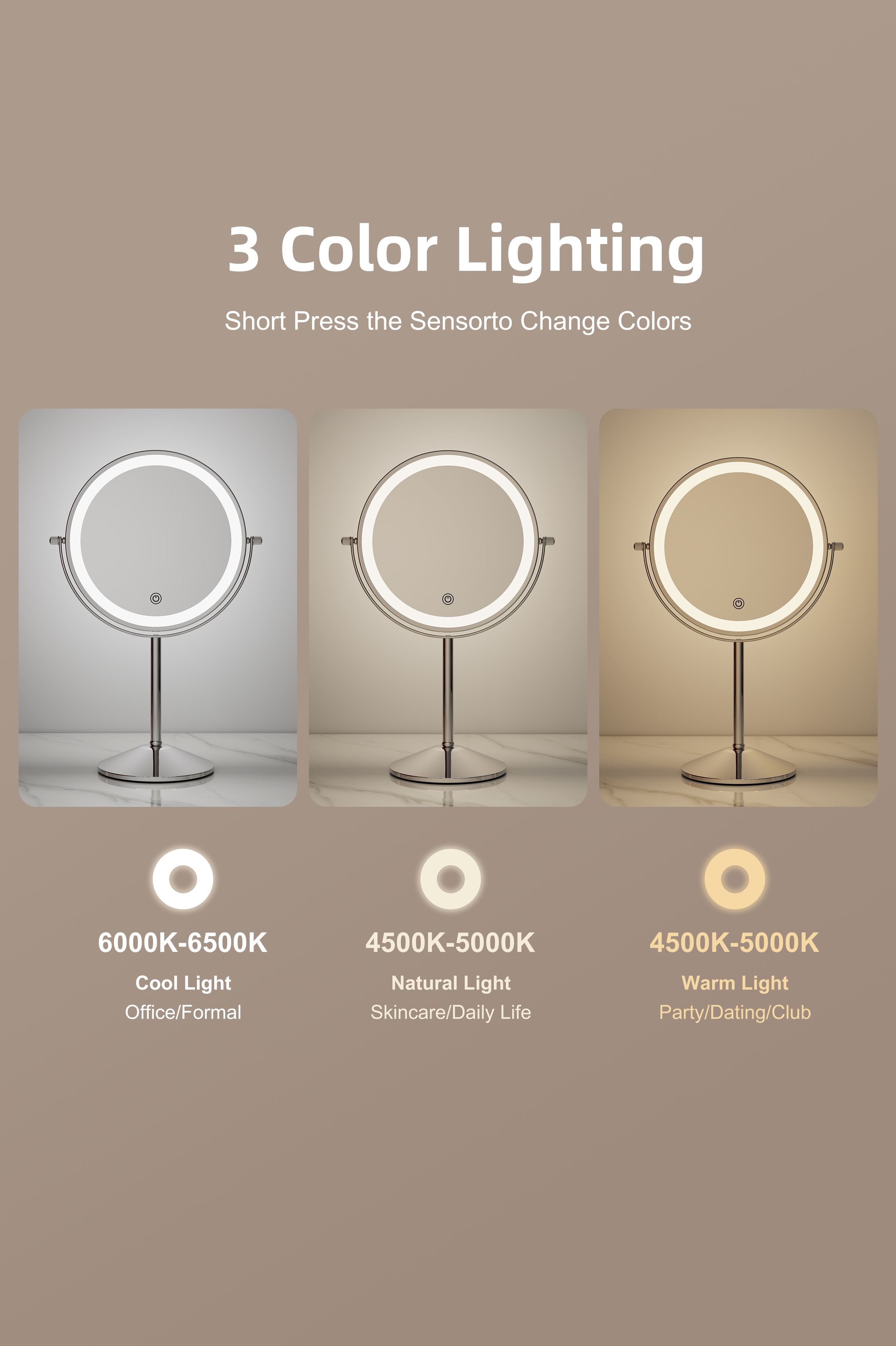 Fascinate Adjustable Chrome Hollywood Vanity Mirror, 1x/10x Magnifier - Steel