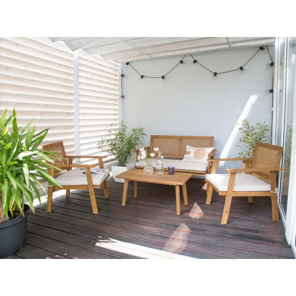 ARENELLA - Loungeset 4-zits - Lichthout/Beige - Acaciahout