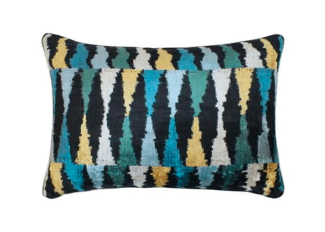 - Housse de coussin velours soie ikat  40x60 bleu