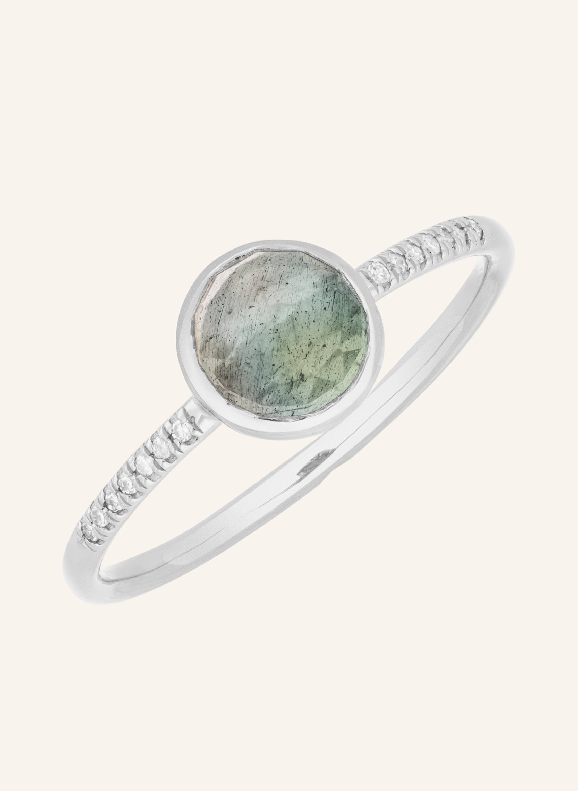 Leaf Ring LABRADORIT aus 14 Karat Weißgold mit Diamanten