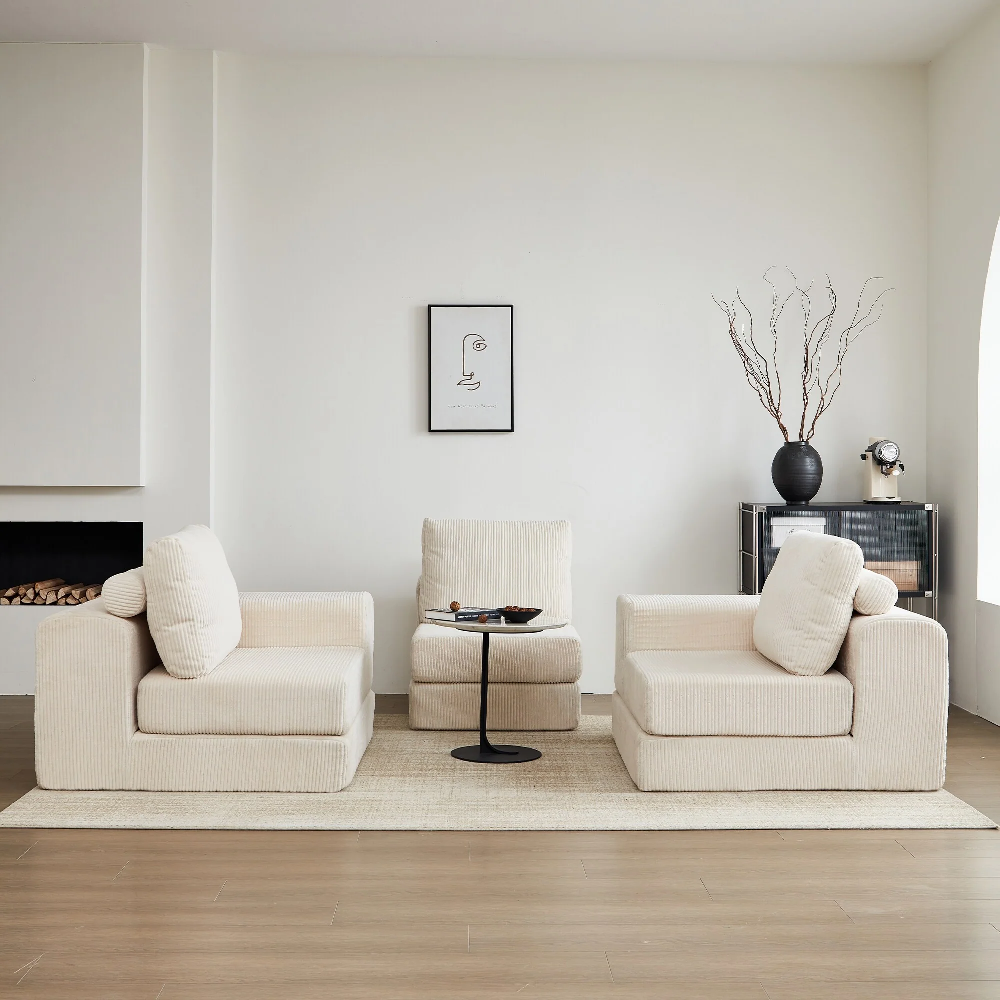 Modular Sectional 3-Seater Cloud Sofa,Corduroy Convertible Sofa Bed